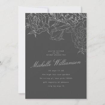 silver gray slate botanical florals bridal shower invitation