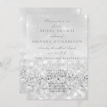 silver gray white glitter bridal shower invitation