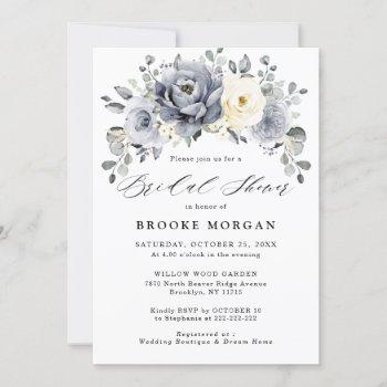 silver grey ivory floral winter boho bridal shower invitation