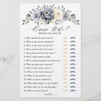 silver grey ivory floral winter bridal shower game