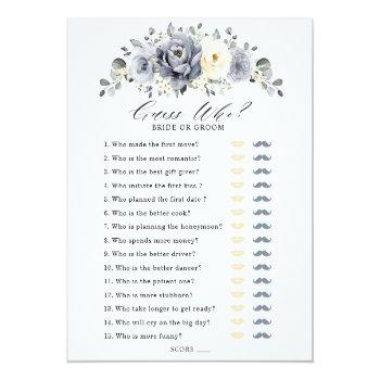 Silver Grey Ivory Floral Winter Bridal Shower Game Front View