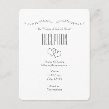 silver hearts & sparkle wedding reception card