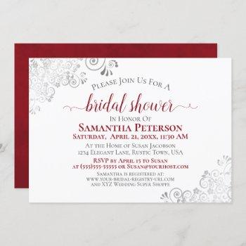silver lace elegant red & white bridal shower invitation