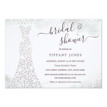 Silver Pink Sparkle Diamond Dress Bridal Shower  Invitation Front View