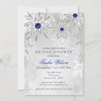 silver royal blue snowflakes winter bridal shower  invitation