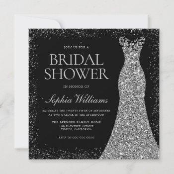 silver sparkle glitter dress gown bridal shower invitation