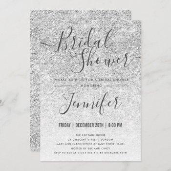 silver sparkle glitter glam bridal shower invitation