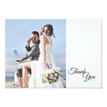 Simple Black White Calligraphy Frame Photo Flat Thank You Card Front View