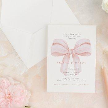 simple blush coquette bow bridal shower invitation