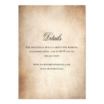 Simple Calligraphy Details Rustic Parchment Paper Enclosure Card Front View