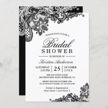 simple classy chic black white lace bridal shower invitation