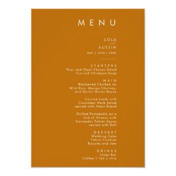 Simple Desert | Burnt Orange Wedding Dinner Menu Front View
