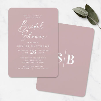simple dusty mauve pink solid color bridal shower invitation