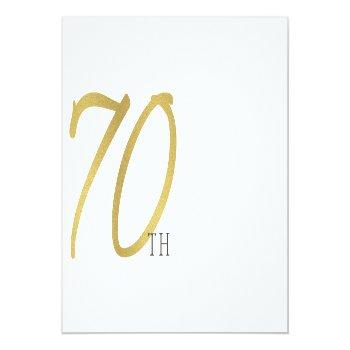 Simple Elegant Gold White Typography 70 Birthday Place Card Front View