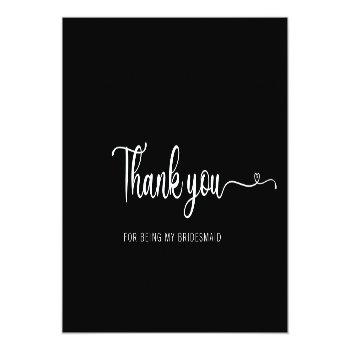 Simple Minimalist Black Bridesmaid Thank You Card Front View