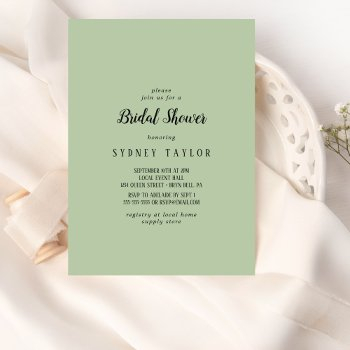 simple minimalist|sage bridal shower  invitation