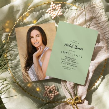 simple minimalist|sage photo bridal shower  invitation
