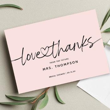 Simple Modern Script Bridal Shower Blush Pink Thank You Card Front View