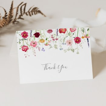simple multicolor wildflower folded wedding  thank you card