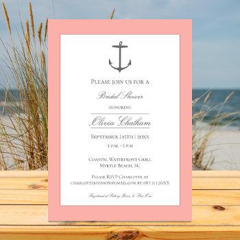 Simple Nautical Anchor Bridal Shower | Coral Invitation Front View