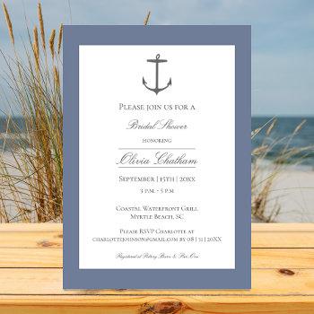 Simple Nautical Anchor Bridal Shower | Dusty Blue Invitation Front View