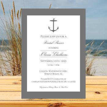 Simple Nautical Anchor Bridal Shower | Gray Invitation Front View