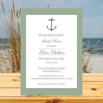 Simple Nautical Anchor Bridal Shower | Sage Green Invitation Front View