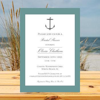 Simple Nautical Anchor Bridal Shower | Teal Invitation Front View