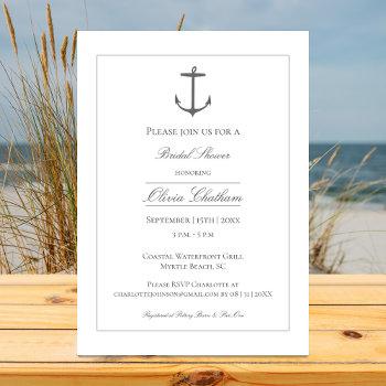 Simple Nautical Anchor Bridal Shower | White Invitation Front View