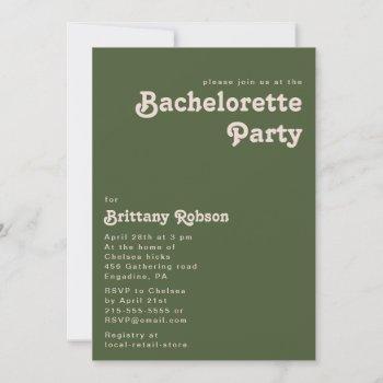 simple retro vibes olive green bachelorette party invitation