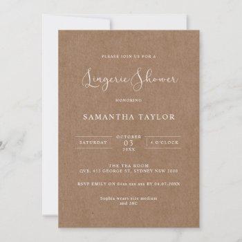 simple rustic kraft lingerie shower invitation