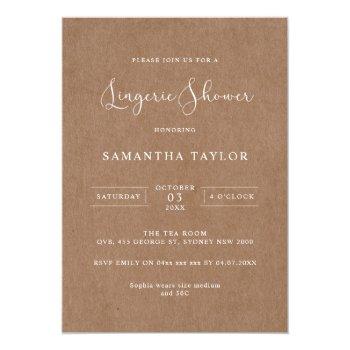 Simple Rustic Kraft Lingerie Shower Invitation Front View