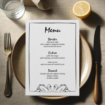 simple timeless hand drawn swan bridal shower menu