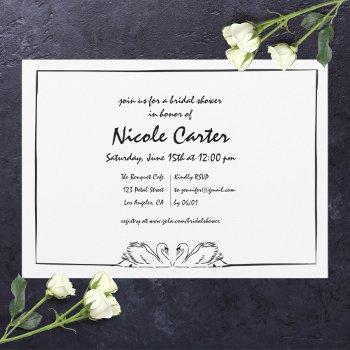 simple timeless handwritten swan bridal shower  invitation