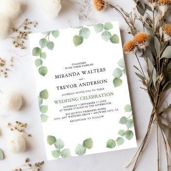 simple watercolor eucalyptus greenery wedding invitation