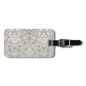 simple white floral damask pattern minimal luggage tag