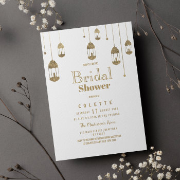 simple white gold lantern lights bridal shower invitation
