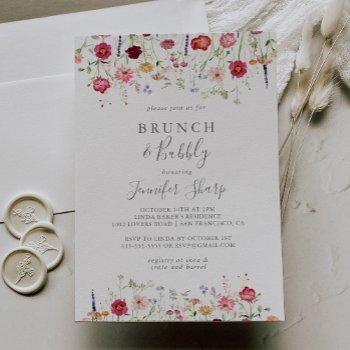 simple wildflower brunch and bubbly bridal shower invitation