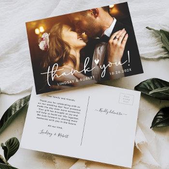 Simply Chic Script Wedding Photo Thank You Postcard Front View