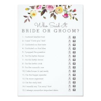 Simply Pretty Bridal Shower Who Said It Game Cards Front View