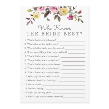 simply pretty who knows her best shower game card