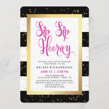 sip sip hooray black white and gold bridal shower invitation