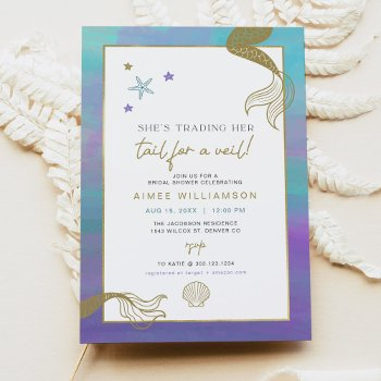 Siren Purple Gold Mermaid Ocean Bridal Shower  Cards Front View