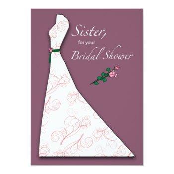 Sister, Bridal Shower Dress Silhouette Plum Invitation Front View