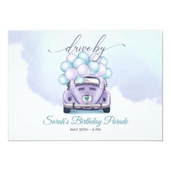 Sky Blue And Lilac Surprise Driveby Birthday Invitation Front View