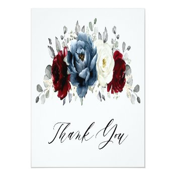 Slate Blue Burgundy White Ivory Boho Bridal Shower Thank You Card Front View