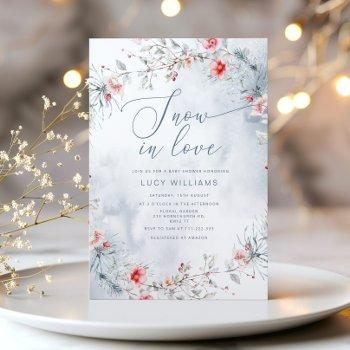 snow in love modern dusty blue bridal shower invitation