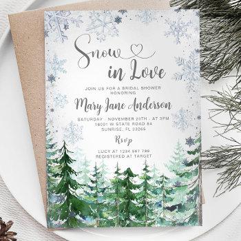  snow in love pine tree snowflake bridal shower invitation