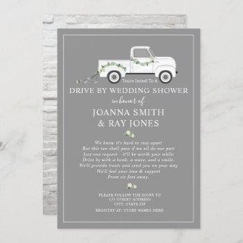 social distance drive by bridal shower white truck invitation