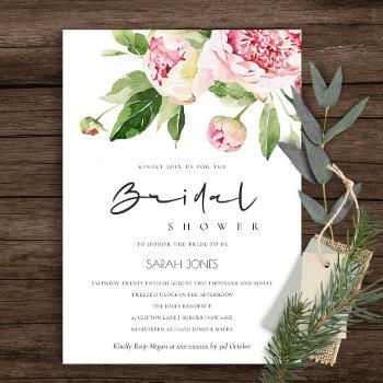 soft blush floral peony watercolor bridal shower  invitation